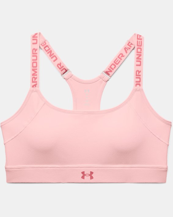 Women's UA Reflect Mid Wordmark Sports Bra, Pink, pdpMainDesktop image number 8